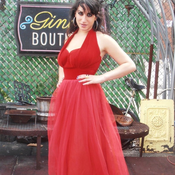 Vintage 1950s Bombshell Red Velvet Party Dress S/M - Picture 4 of 16